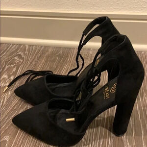 Ankle Tie Pointed Toe Black Chunky Heels Size 10 New